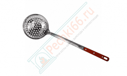Шумовка глубокая с дырочками, с деревянной ручкой 47 см