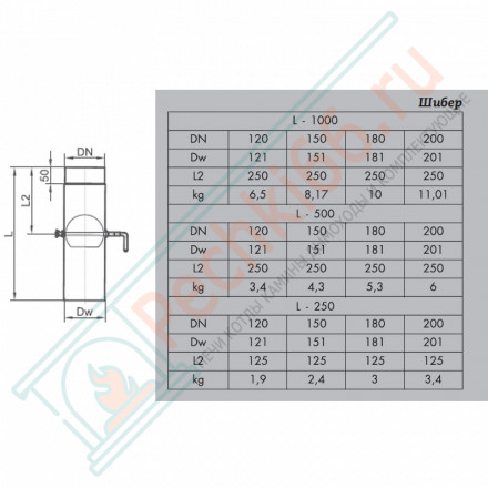 Шибер L=500, черный d-150 (КПД)