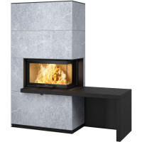 Печь-камин i41T талькомагнезит, стекло справа, черная полка и скамья - гранит (Contura)