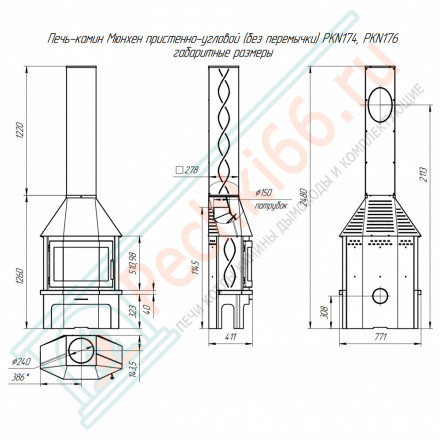 Печь-камин Мюнхен пристенно-угловой Графит (ЭкоКамин) до 240 м3
