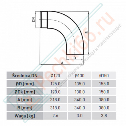 Колено 90° черное, бесшовное d-130 (Darco)