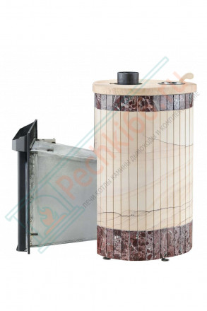 Дровяная банная печь Ферингер ОПТИМА "Окаменевшее дерево перенесённый рисунок + Россо Леванте" до 28 м³