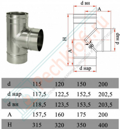 Тройник 90° без изол (НЕРЖ-321/0,8) d-300 (Дымок-Lux)