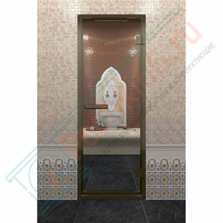 Стеклянная дверь DoorWood «Хамам Прозрачная» в бронзовом профиле 1800х700 (по коробке)