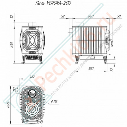 Чугунная отопительная печь Verona 200 Bronze (Теплодар)