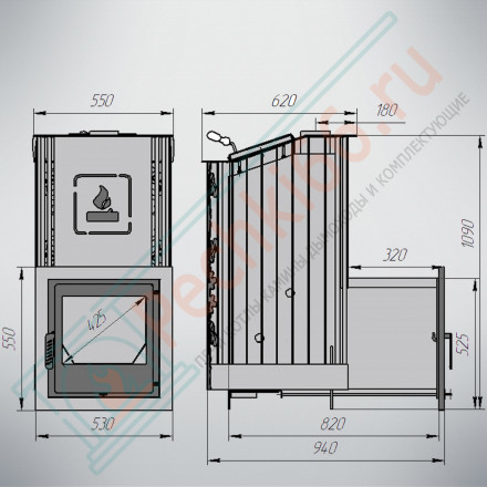 Банная печь Терма Каменка удлиненная топка, С/Д (Варвара)