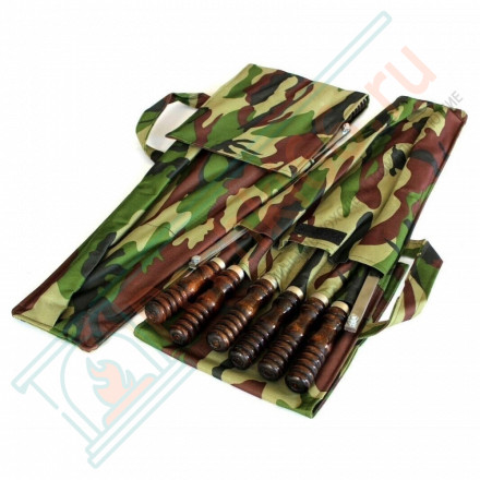 Набор шампуров в чехле L=50 см с деревянной ручкой, + таганок, 6 шт