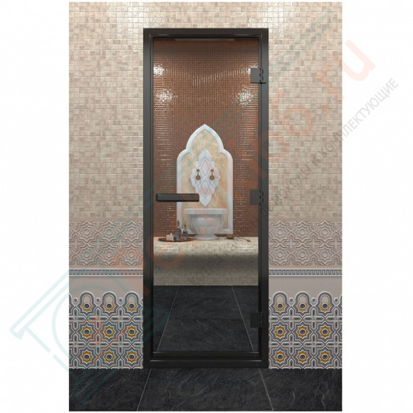 Стеклянная дверь DoorWood «Хамам Прозрачная» в черном профиле 2000х800 (по коробке) в Тюмени