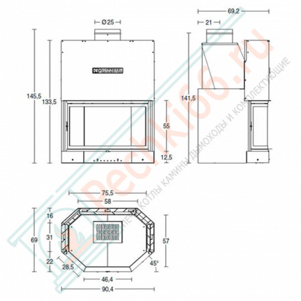 Стальная топка MA 270 SL (Piazzetta) 12,5 кВт