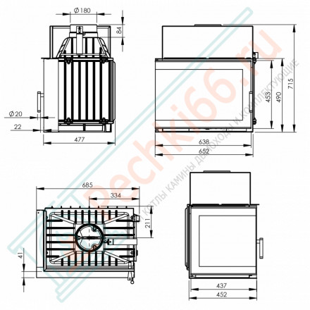 Каминная топка Torn right с правым стеклом (NORDflam) 14 кВт