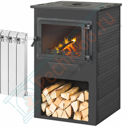 Печь-камин Панорама Антрацит с плитой и Т/О (Этна)