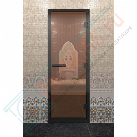 Дверь для хамама в черном профиле, бронза 2000x800 мм (DoorWood)