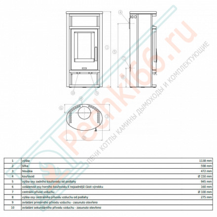 Печь-камин Polar 6 с верхней плитой - гранит кашмир (ABX)