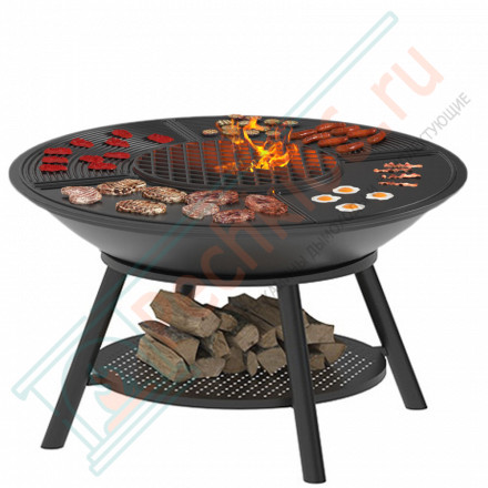 Костровая чаша чугунная Fantastic Ø 1000 на подставке престиж, декор Русский Лес (Везувий)