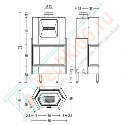 Стальная топка HT 750 с хромированной дверцей (Piazzetta) 11 кВт